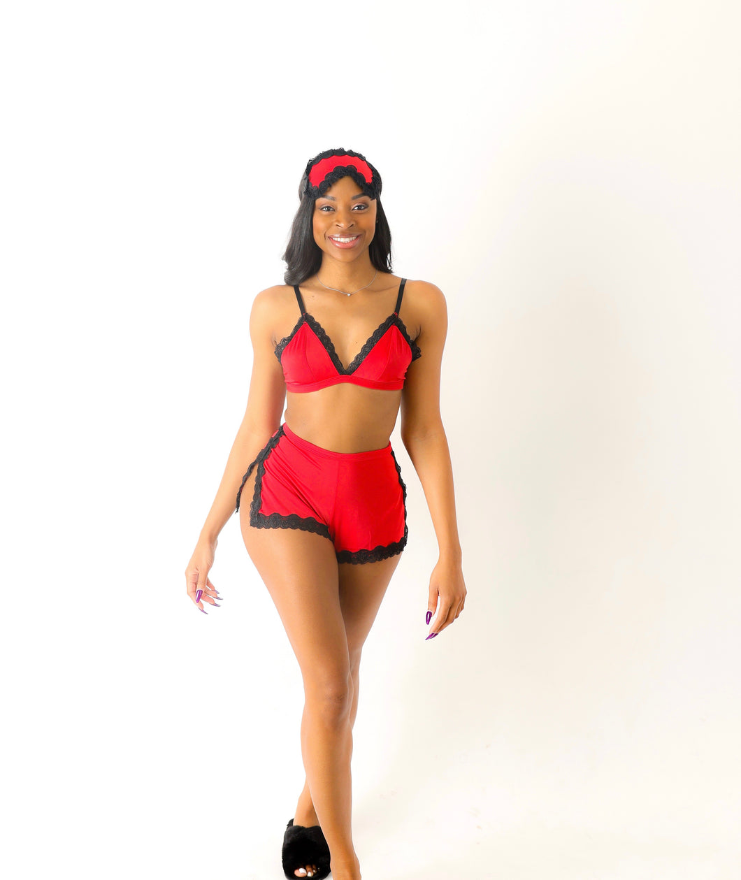 The Natalia 2-Piece Set w/ Eye Mask - Red
